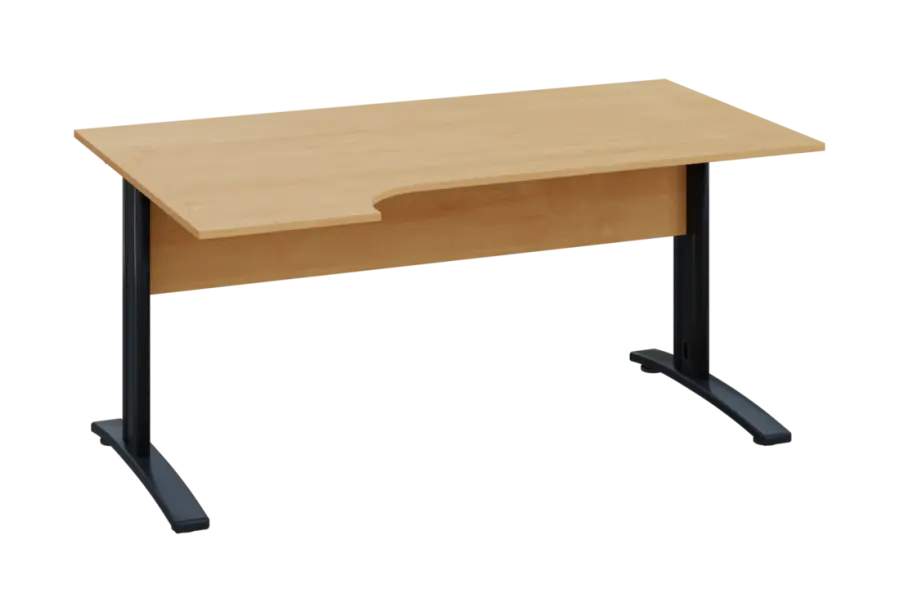 ERK 28 - 164 stůl kancelářský, rohový, levý, kovová podnož černá, deska 25 mm, široký 1600 mm, javor horský